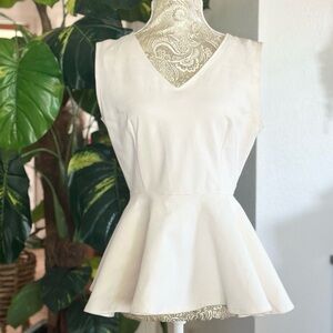 Stretch Pinup White Peplum Top Marylin Monroe Retro Sexy Vintage Size Large